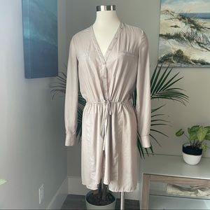 BCBG tan silky safari shirt dress